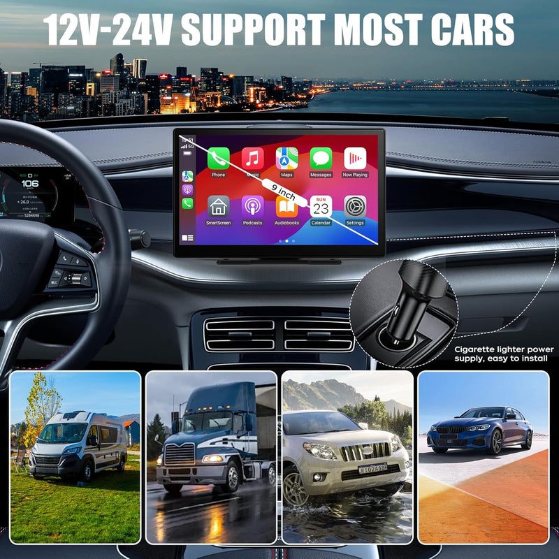 xpootoon 9-Inch Wireless Apple CarPlay & Android Auto, Portable Carplay Radio, 4K Dash Cam 1080P Backup Camera, Touchscreen with GPS Navigation, Bluetooth, Voice Control, Carplay Screen for All Cars - Image 5